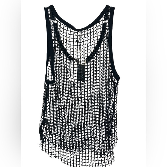Pilcro Black Sheer Sequin Mesh Tank Top NWT - Picture 2 of 11